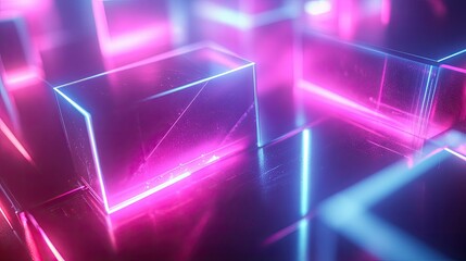 Obraz premium Neon Cubes: A Symphony of Pink and Blue