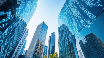 Modern Cityscape with Digital Overlay, showcasing technology and urban innovation