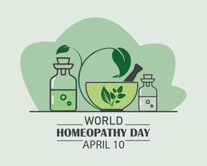 World Homeopathy day is celebrated annually on April 10th. the day is a celebration of both homeopaths and those who have been healed with homeopathy. Vector illustration.