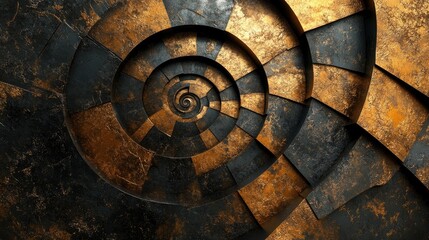 Fototapeta premium Abstract Golden Spiral: A mesmerizing journey into the depths of geometric artistry. The image showcases a captivating spiral design, with intricate details and contrasting textures.