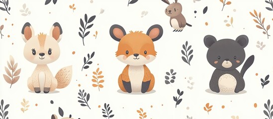 Obraz premium Adorable Woodland Creatures: A Charming Illustration of Cute Baby Animals