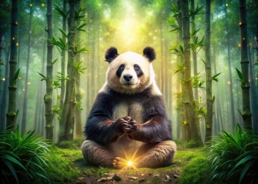 AI-generated double exposure: a peaceful panda amidst nature's serenity. Stunning nature photography.