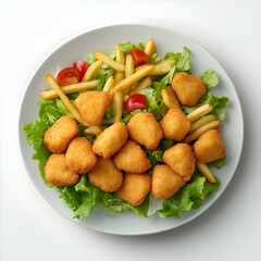 Fototapeta premium chicken nuggetsfrench fries and salad