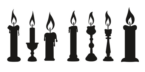 Silhouette candle set collection vector isolated