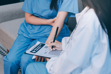 Home healthcare nurse visits pregnant woman at home