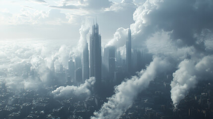 Obraz premium Futuristic City Emerging From Clouds