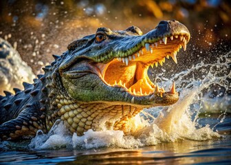 Obraz premium Alligator attack! Dramatic wildlife photography captures a wild predator's emergence.