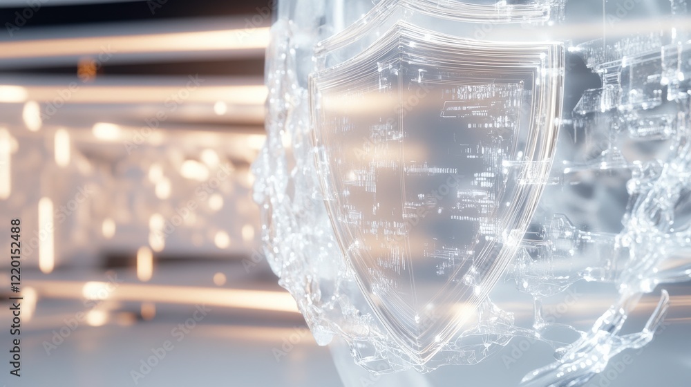 Poster digital shield on screen in 3d style with soft light