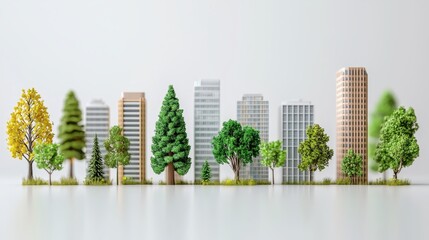 Obraz premium A row of trees and buildings are shown in a cityscape