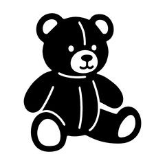 座っているポーズのテディベアの黒いシルエットイラスト　透過背景の切り抜き