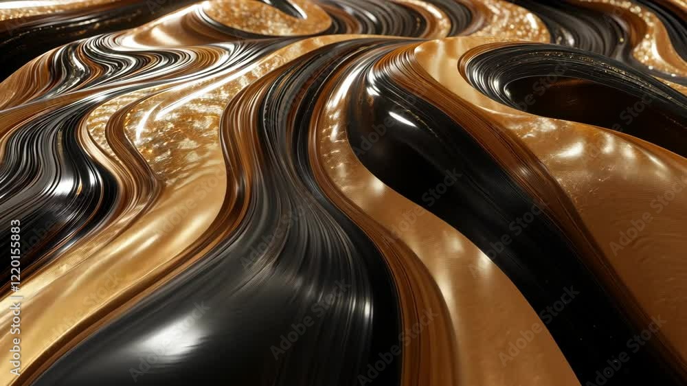 Poster swirls of golden and black liquid creating an abstract art effect in a smooth surface