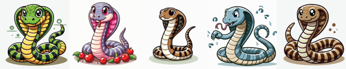 vector set of cute cobra snakes