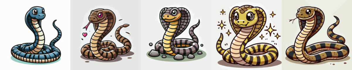 Fototapeta premium vector set of cute cobra snakes