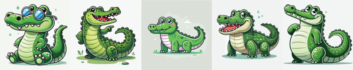 set of cute crocodile vectors
