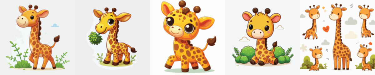 collection of cute and adorable giraffe vectors