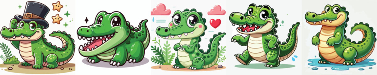 set of cute crocodile vectors