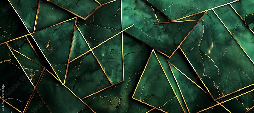 Poster green abstract background with golden geometric patterns ideal for decorative backdrops and creative