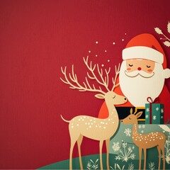 Naklejka premium Festive Santa Reindeer Gifts Christmas Card Design