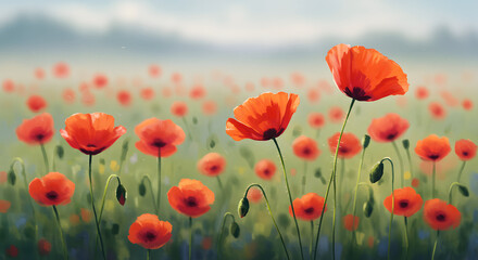  Watercolor poppy flowers background