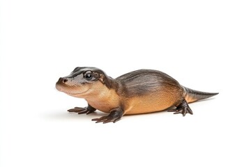 Obraz premium A close-up of a unique aquatic creature resembling a cross between a lizard and a mammal, on a white background