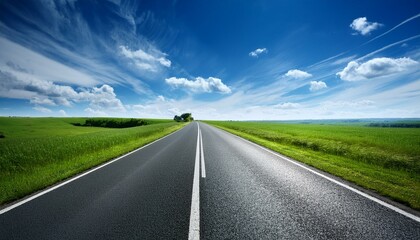 Fototapeta premium Endless road along green grassland background summer outdoors