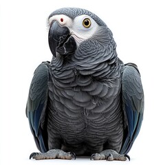 Fototapeta premium A majestic gray parrot perched elegantly, showcasing its vibrant feathers against a plain backdrop
