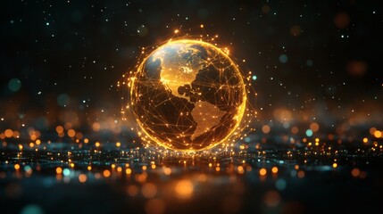 Illuminated Global Network Connection Showing Earth
