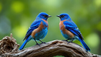 Two Vibrant Bluebirds Perched on a Branch