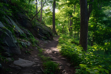 Fototapeta premium Tranquil and Adventurous Hiking Trail in the Bountiful Wilderness of New Jersey