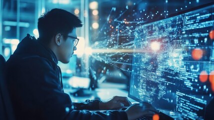 Student Engaged in Learning on Computer Displaying Data