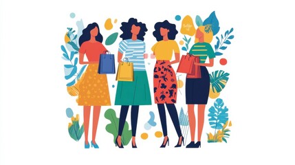 Fototapeta premium Stylish Women Shopping with Colorful Bags