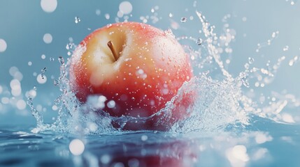 Red apple splashing in water, studio shot