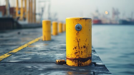 Rusty Yellow Bollard at Harbor Dock