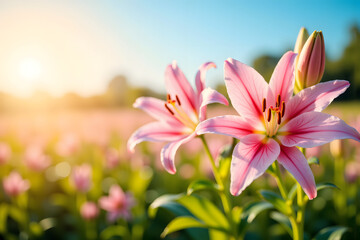 Fototapeta premium Spring Awakening, Lilies Blooming in the Warm Sunshine