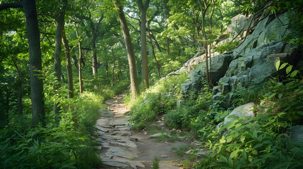 Obraz premium Tranquil and Adventurous Hiking Trail in the Bountiful Wilderness of New Jersey