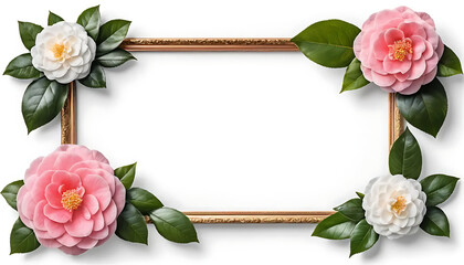 Elegant Gold Frame with Pink and White Camellias