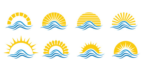 SET Ocean Wave Logo Template Vector, Ocean simple and modern logo design
