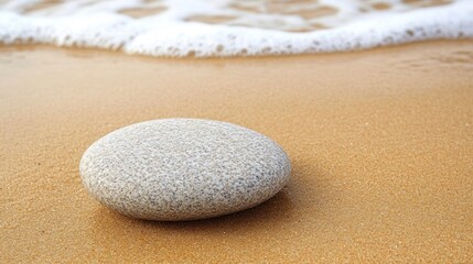 Obraz premium Serene Beachscape: A Smooth Stone on Golden Sand