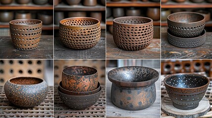 A detailed image of handcrafted wooden items with unique textures and finishes, such as artisanal bowls or bespoke furniture. HD 8K wallpaper Photographic Image