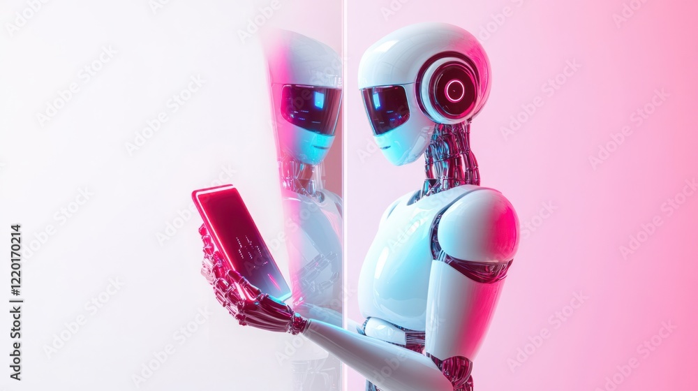 Aufkleber a vibrant 3d chatbot holding a digital pad showing side-by-side image variations in soft glowing ton