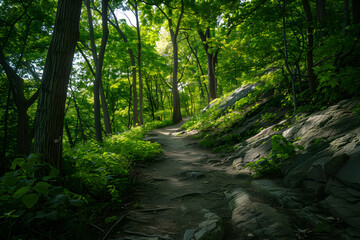 Obraz premium Tranquil and Adventurous Hiking Trail in the Bountiful Wilderness of New Jersey