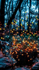 Fototapeta premium Festive Christmas Lights in Basket Winter Wonderland Holiday Decor