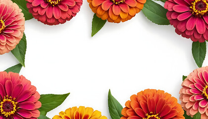 Obraz premium Vibrant Zinnia Flower Frame White Background Floral Design