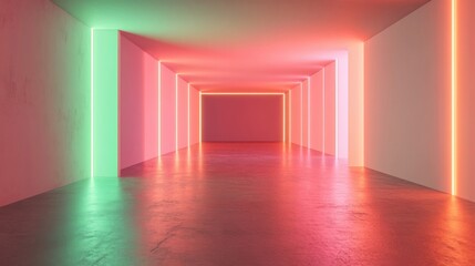 Abstract Neon Tunnel with Pink and Green Glowing Lights