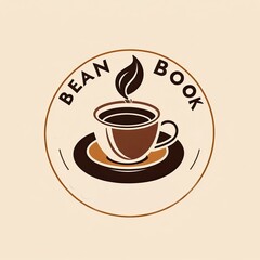 Obraz premium Coffee shop logo featuring a cup and book with steam on light background
