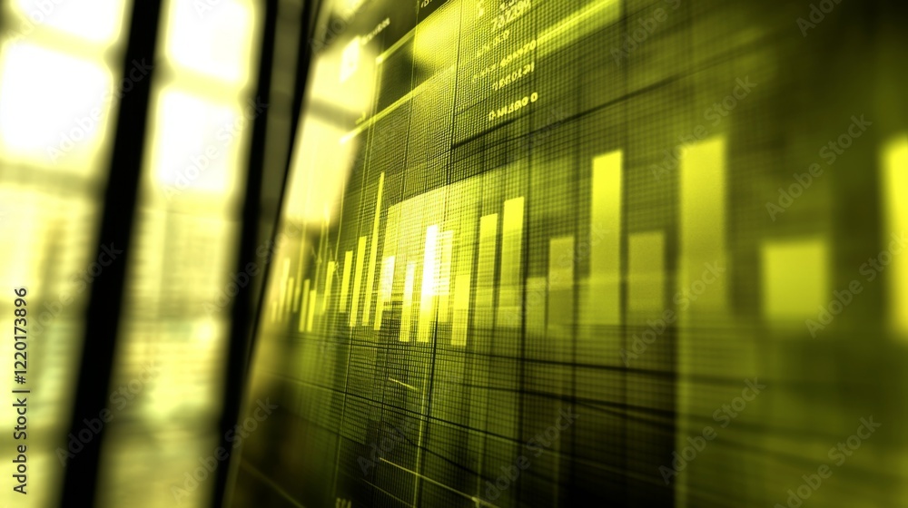 Poster abstract financial chart with glowing yellow bars representing data analysis in a modern business en