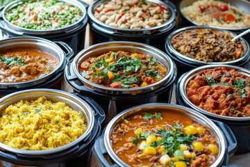 Diverse Instant Pot Dishes Prepared for a Buffet Spread