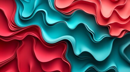 Abstract Wavy Paper Texture in Red and Teal