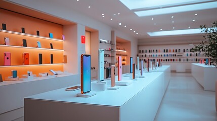 Modern smartphone display tech store retail environment indoor contemporary
