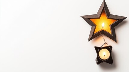 Shahada in Arabic with a glowing star, guiding light concept, vibrant yellow tones, isolated on white background